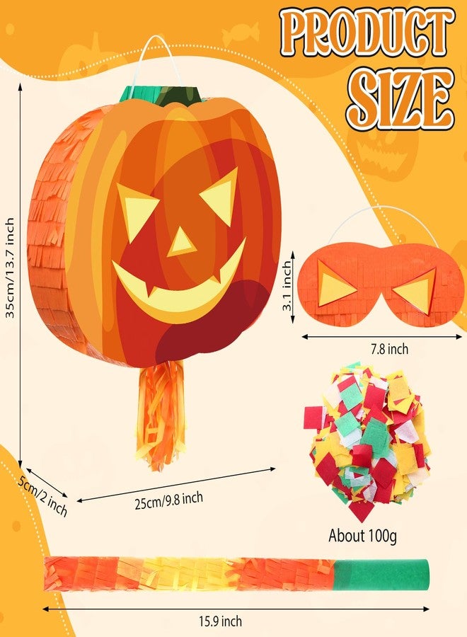 Poen Halloween Pumpkin Piñata for Kids 14 x 9.8 x 2.7 Inch with Stick Blindfold Confetti Hanging Fiestas Decoration Funny Spooky Piñata for Halloween Party Favor Photo Prop Birthday Game Supplies - Image 2